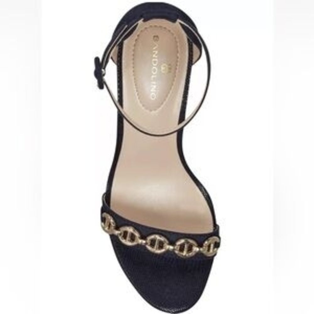 Bandolino Navy Heels with Gold Chain Accent - Picture 3 of 6